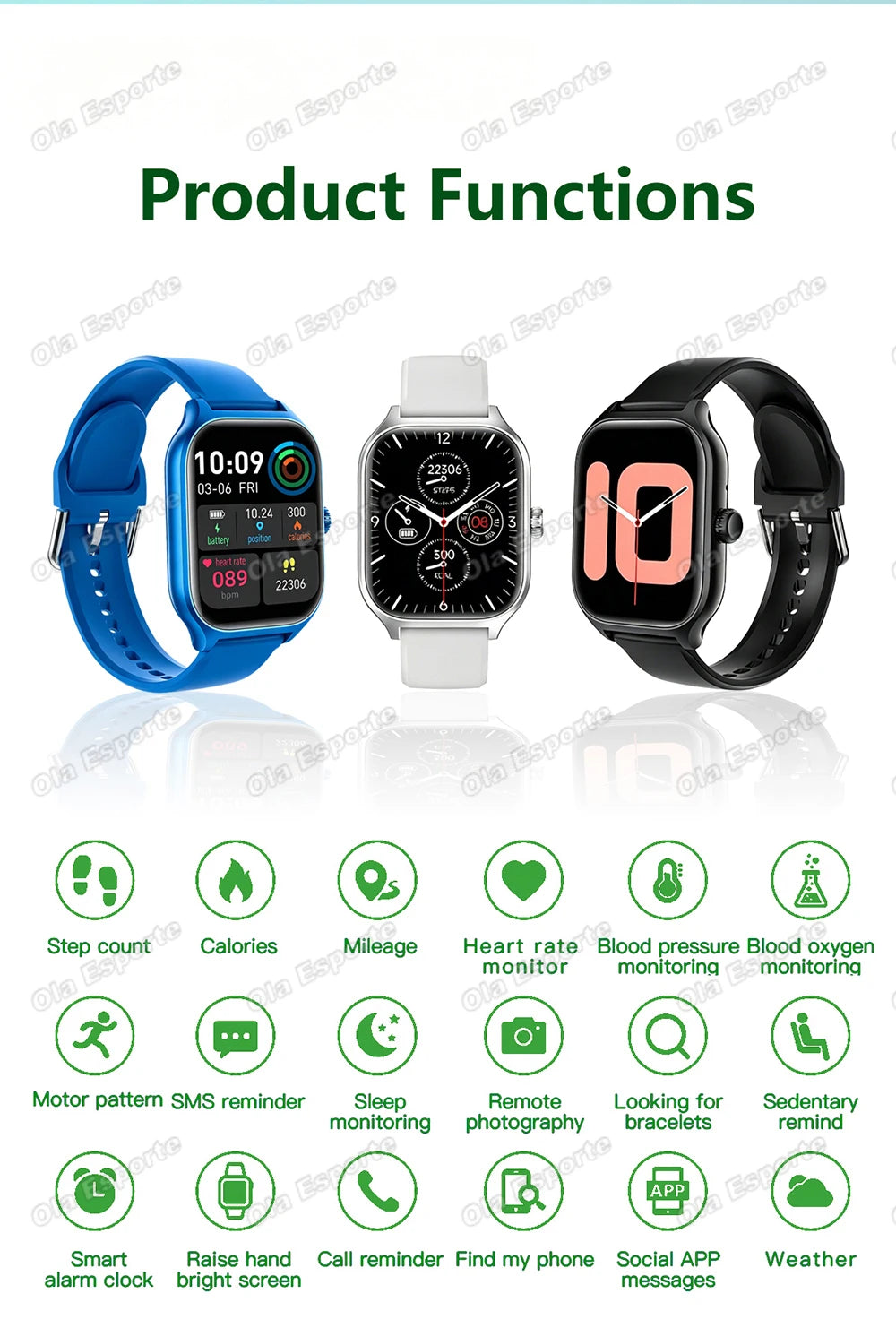 New Smart Watch Bluetooth Call Camera Control Multiple Sports Modes Watches Heart Rate Blood Oxygen Sleep Monitoring Smartwatch