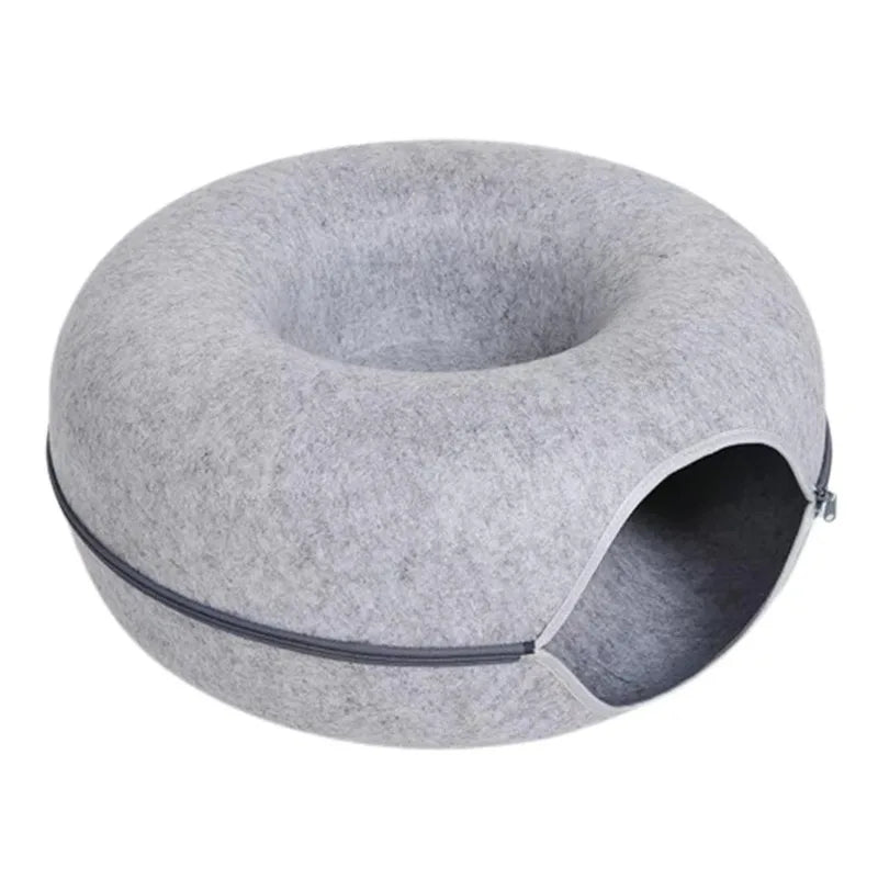 Felt Donut Bed for Cats House With Breather Hole Dog Bed Interactive Play Toys for Cats to Hide 2 in 1 Tunnel for Cats Bed