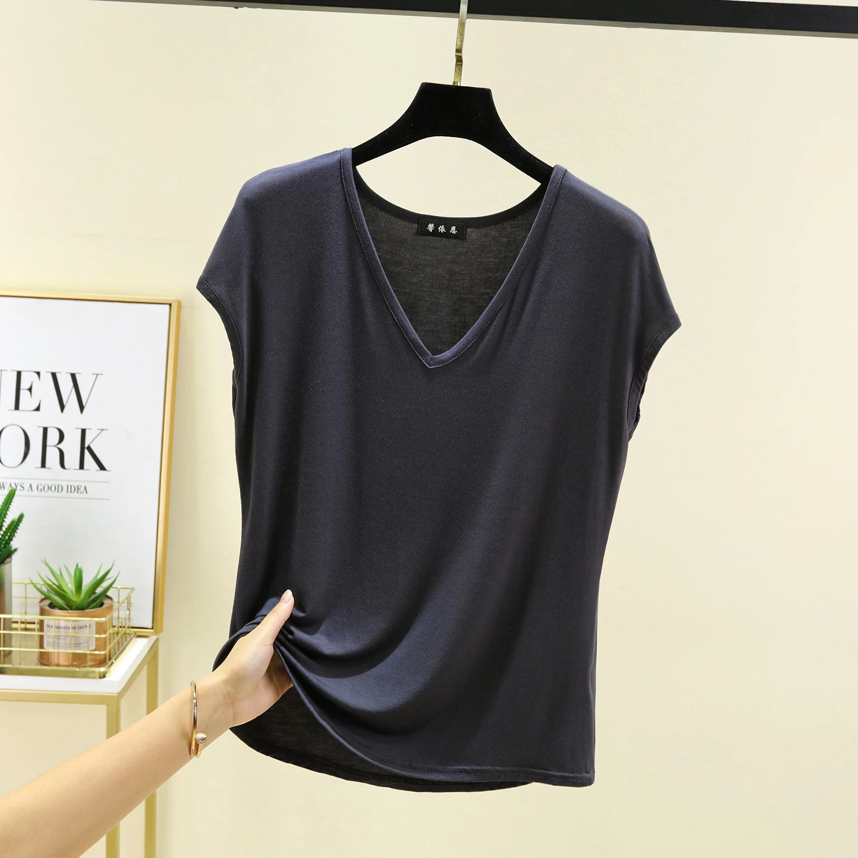 Modal V-Neck Tank Tops summer women's T-shirts sleeveless Plus size Thin Casual Loose Tee tops All match