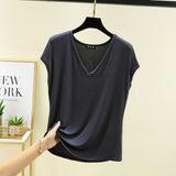 Modal V-Neck Tank Tops summer women's T-shirts sleeveless Plus size Thin Casual Loose Tee tops All match
