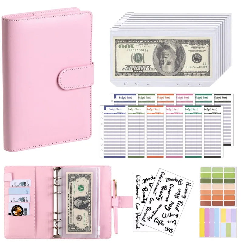 New A6 Budget Plan Notebook Cash Envelope Saving Money 6-Hole Binder for Financial Management A6 Loose-Leaf Notebook Binder