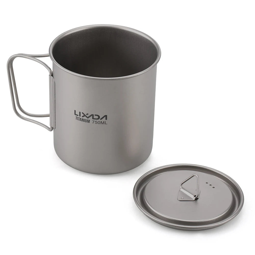 Taza de agua ultraligera de titanio Lixada con asa plegable, portátil para exteriores, camping, picnic, 300 ml/350 ml/550 ml/650 ml