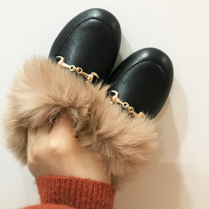 Sapatos infantis de pele princesa, slides de couro, deslizamento em chinelos, moda infantil, flats de vestido, bebês meninas, crianças, marca, inverno