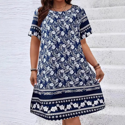Vintage Flowers 3D Printed Dresses For Summer 2025 Plus Size Women Casual O-Neck Short Sleeve Mini Dresses For Women Summer Robe