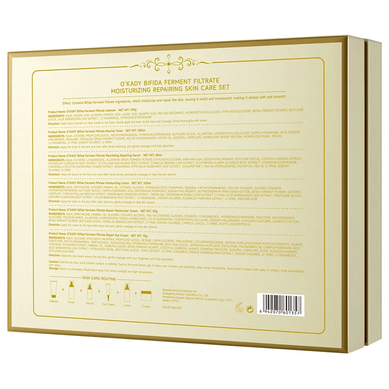OKADY Vendas Quentes Baixo Desconto Bifida Fermento Lysate Hidratante Anti-Envelhecimento Loção Toner Creme Conjunto de Cuidados com a Pele Orgânica