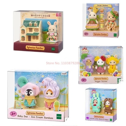 Original Sylvanian Families Anime Girl Figures Baby Raincoat Easter Fruit Kawaii Cute Room Decoration Christmas Gift For Kid Toy
