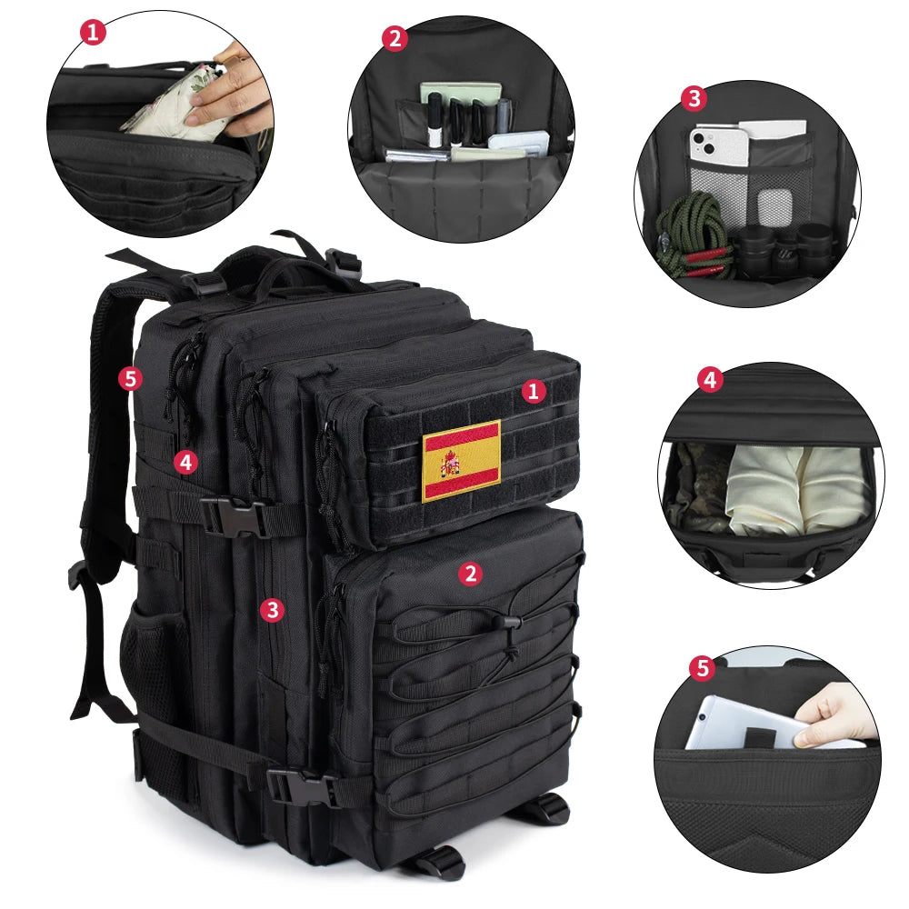 Trekking Rucksack Large Capacitywaterproof tactical backpack solid design ideal for hiking, camping, travel sports and outdoor