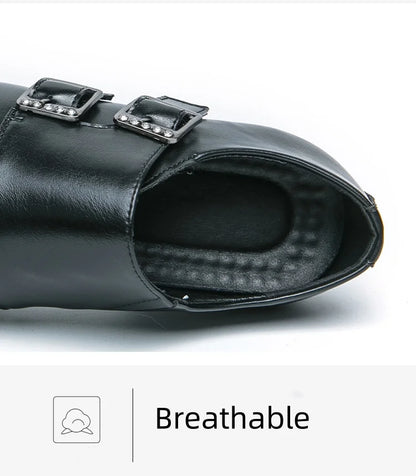 Fashion Buckle Leather Shoes For Men Big Size 46 Pointed Dress Shoes Man Quality Bussiness High Heels Shoes Man chaussure hommes
