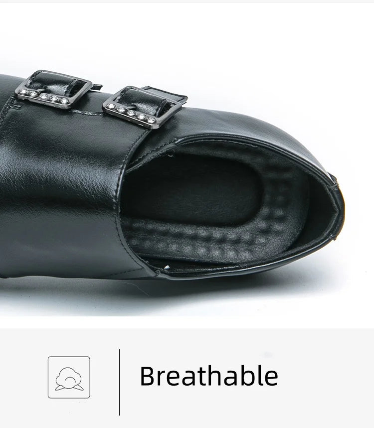 Fashion Buckle Leather Shoes For Men Big Size 46 Pointed Dress Shoes Man Quality Bussiness High Heels Shoes Man chaussure hommes