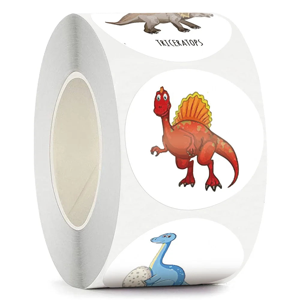 100-500pcs 1'' Round Dinosaur Stickers for Teacher Reward Stickers School Supplies Animal Incentive Roll Sticker for Home