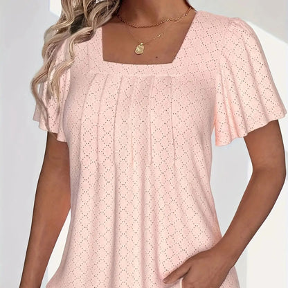 Plus size primavera e verão moda e elegante oco topos para mulheres escritório wear solto plissado mangas versátil topos para