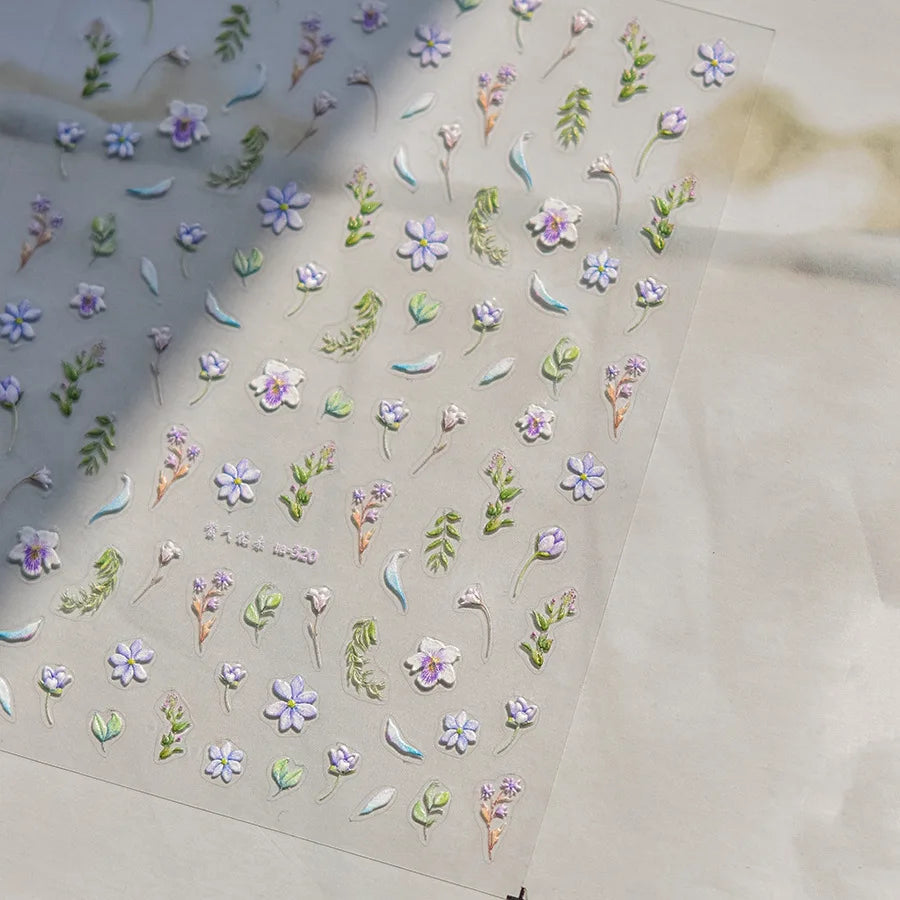 Colorful Sparkling Glass Fragment Spring Wildflowers High Quality Adhesive Flash Nail Stickers Art Decorations Design T-3784