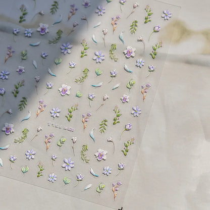Colorful Sparkling Glass Fragment Spring Wildflowers High Quality Adhesive Flash Nail Stickers Art Decorations Design T-3784