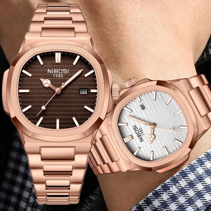 NIBOSI Brand Mens Watches Quartz Movement Watch Luxury Stainless Steel Calendar Waterproof Sport Simple Wristwatches for Man