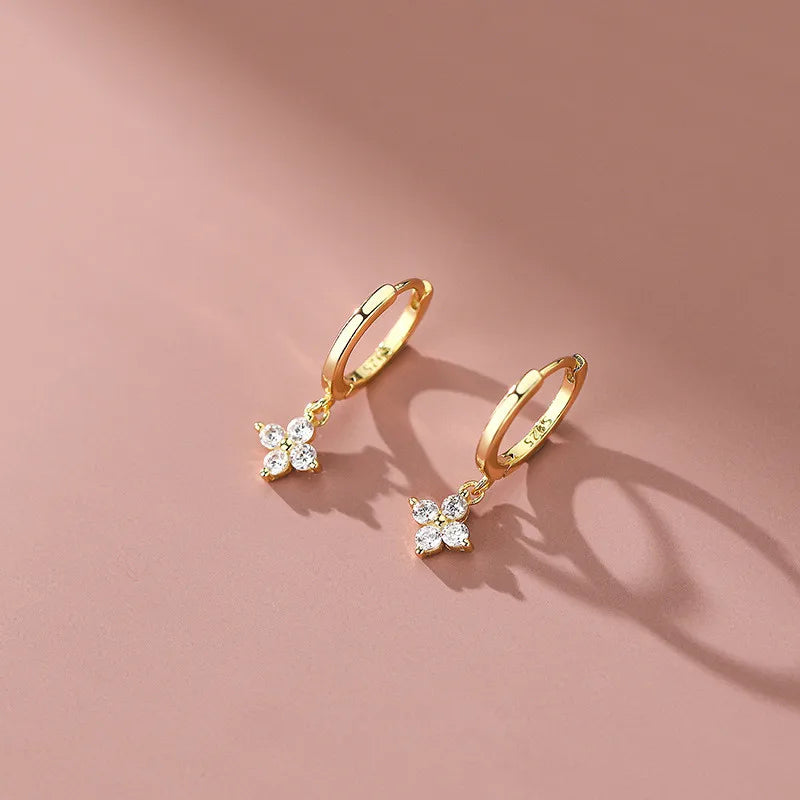 925 brincos florais de prata esterlina para mulheres, simples zircão embutidos, acessórios para jóias do casamento, temperamento doce
