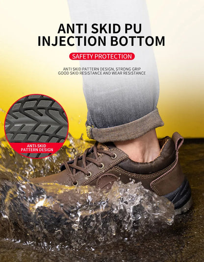 Safety shoes men's leather welding shoes anti-smashing, anti-puncture, non-slip sports Steel toe soft work boots for women