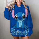 Disney stitch impressão dos desenhos animados camisola com capuz jaqueta roupas com capuz design oversize sentimento solto e confortável