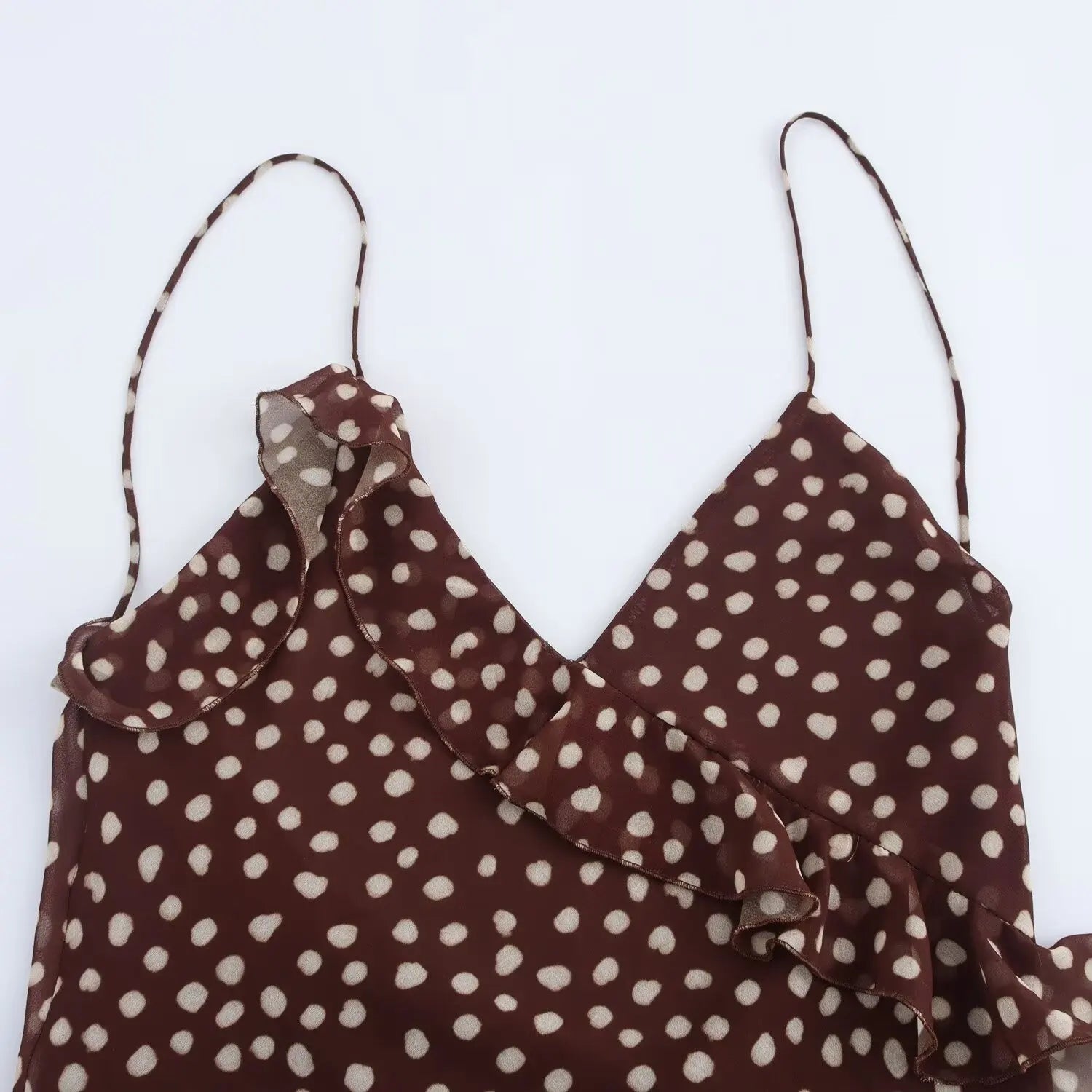 New Women's Clothing European And American Style Fashionable Simple Layered Decoration Polka Dot Sleeveless Suspender Dress