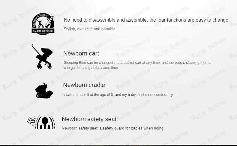 EU STOCK 4in1 baby stroller two-way Multifunctional newborn baby stroller 3in1 Foldable Basket type seat Lightweight Travel Pram