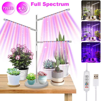 10w 72 led planta crescer luz usb phyto lâmpada espectro completo regulável 3/9/12h temporizador phytolamp para mudas flor ajustável usb
