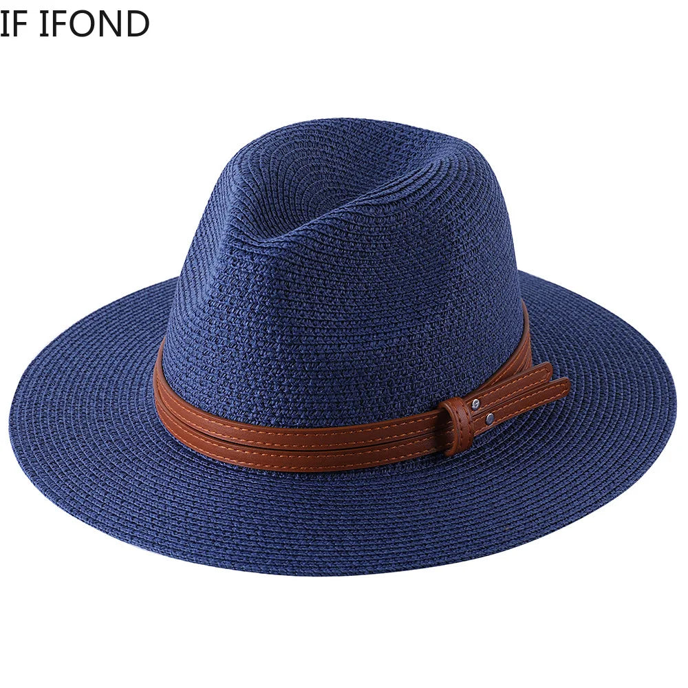 56-58-59-60CM New Natural Panama Soft Shaped Straw Hat Summer Women's/Men's Wide Brim Beach Sun Cap UV Protection Fedora Hat