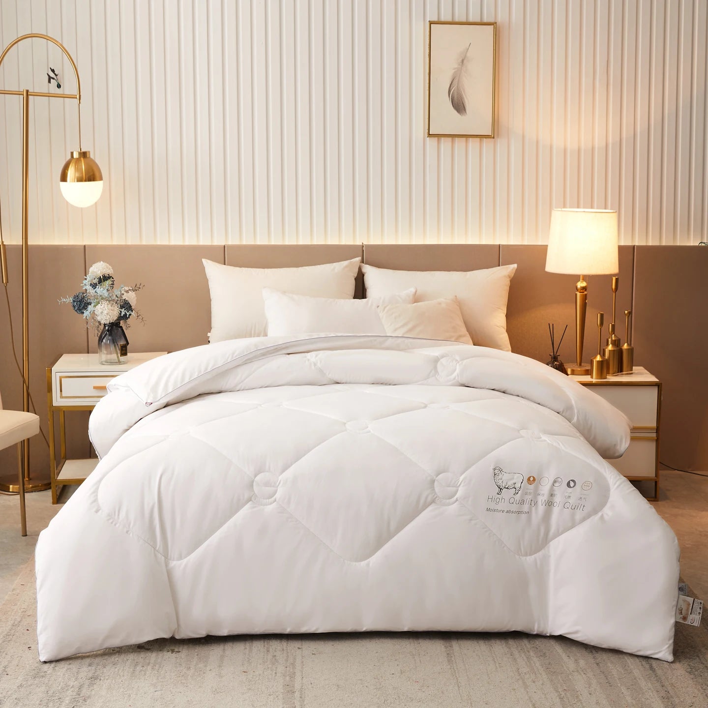Luxury 100% Wool Quilt Core Autumn Winter Thickened Warm Quilted Comforter Fluffy Soft King Queen Size Solid White Duvet Insert
