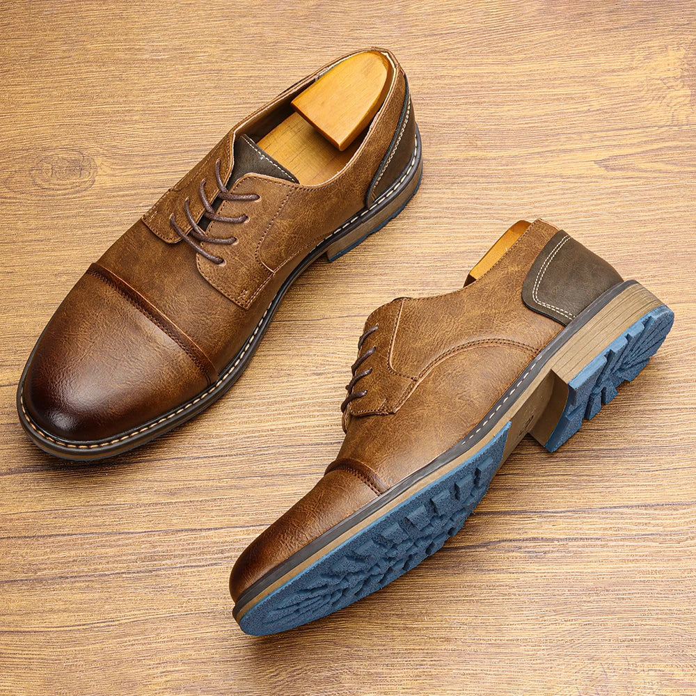 Retro Men's Casual Derby Shoes 2025 Fashion Leather Footwear New Style Men's Slip-On Comfortable Men's Shoes