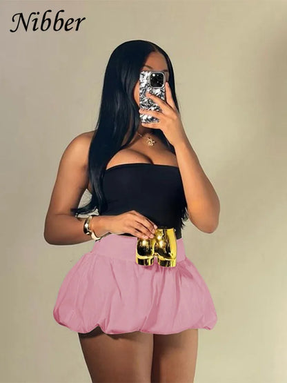 Nibber Ball Gown Skirts Women Y2K Hottie 2024 Summer Trend Midnight Waistband Miniskirts Birthday Basic Streetwear Wild Bottoms