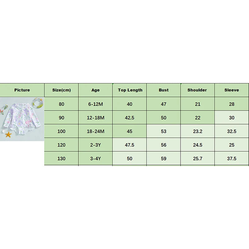 Kids Baby Girl Summer Swimwear Floral Print Backless Ruffles Long Sleeve Bodysuit Bathing Suit Girls Beachwear 0-4 Years