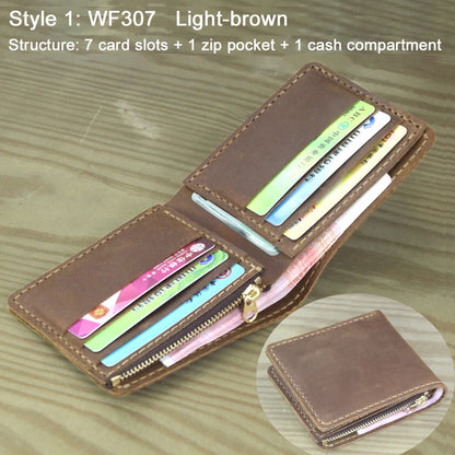 Luxury Handmade Genuine Leather Men Wallet Bifold Purse Male Wallets Short Money Clip Vintage Leather Money Bag with zip pocket