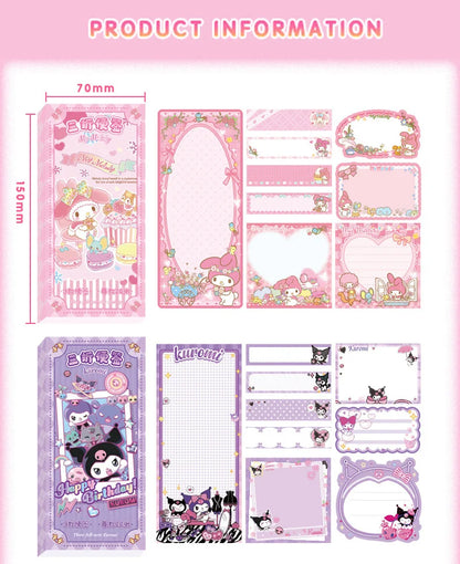 Cute Cartoon Sticky Notes Set 9 Designs 180 Sheets Foldable Memo Pads for Office School Journaling and Desk Organization