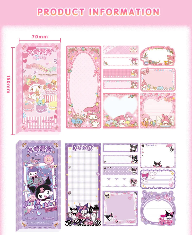 Cute Cartoon Sticky Notes Set 9 Designs 180 Sheets Foldable Memo Pads for Office School Journaling and Desk Organization