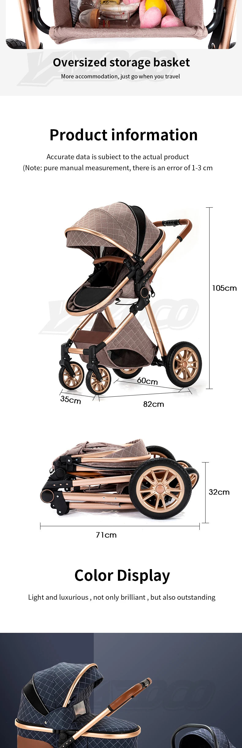 Luxurious Baby Stroller 3 in 1 Portable Travel Baby Carriage Folding Prams High Landscape Aluminum Frame Car for Newborn Baby