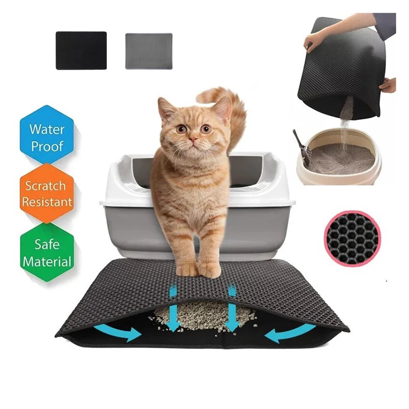 1pc, Cat Litter Mat, Waterproof Cat Litter Trapping Mat,Double Layer Filter Washable Non Slip Cat Mat For Cleaning, Pet Supplies