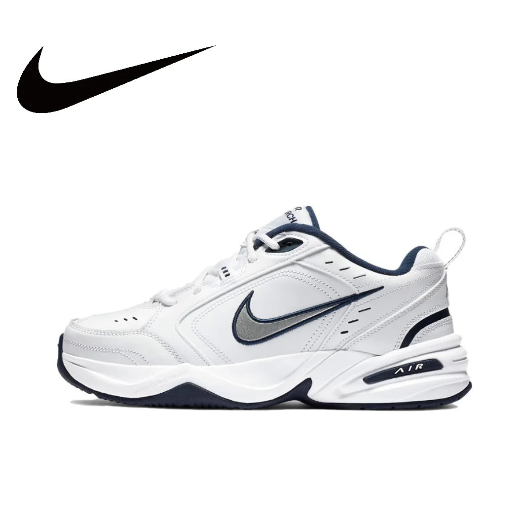 Zapatillas Nike Air Monarch 4 Low para hombre y mujer, clásicas, retro, informales, cómodas y acolchadas, blancas y plateadas.