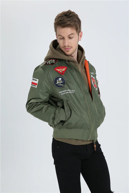 High Quality Military Fashion Casual Boy Youth Lightweight Top Gun Patch Embriodey Streetwear Ma1 Satin Flight Bomber Jacket Men