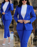 Conjunto de 2 piezas de ropa de oficina para mujer, chaqueta blazer de manga larga y pantalones pitillo de cintura alta, color liso