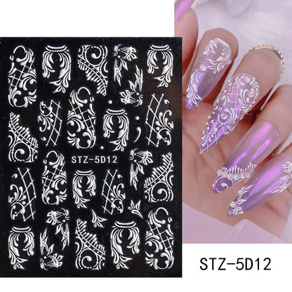Stickers for Nails Marine Punk Black Line Design Art Slider Party Cool Decoration Adhesive Decal Emboss DIY Manicure Accessories