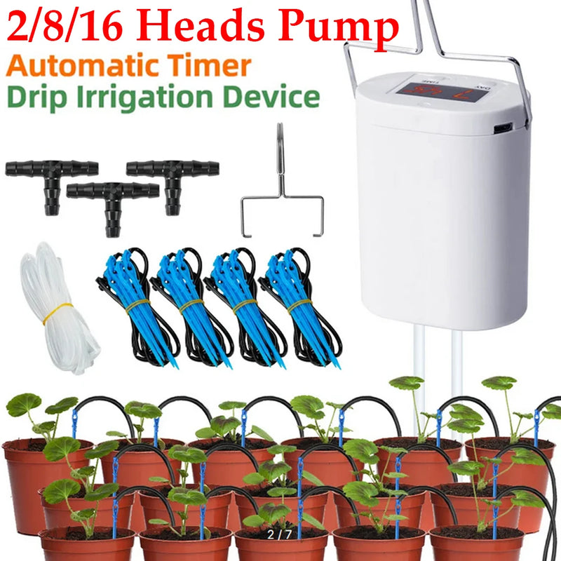 2/8/16 Heads Automatic Plant Flower Watering Pump Garden Accsesories Plants Sprinkler Drip Irrigation Device Water System Kit