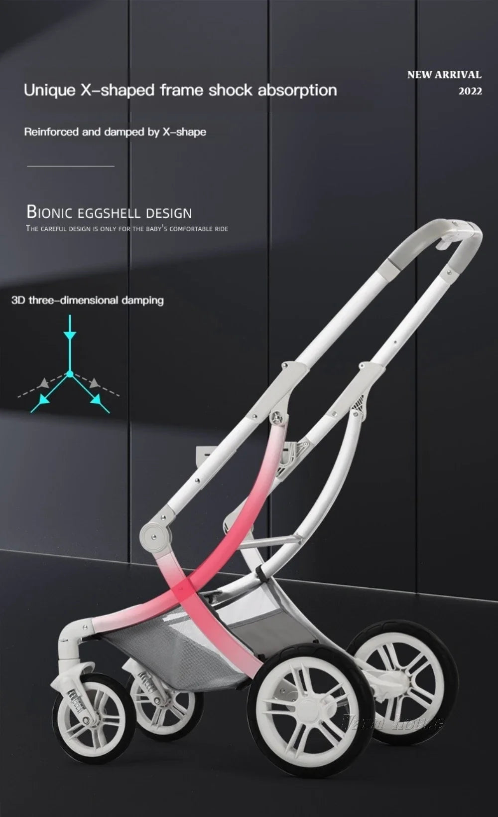 Cochecito de bebé 3 en 1, de lujo, con asiento para el coche, de piel sintética, con diseño de cáscara de huevo y paisaje alto.