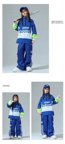Boys Hip Hop Pullover Street Dance Cargo Pants Girls High Collar Sweatshirt Outfits Kids Jazz Sport Clothes Set Child Streetwear