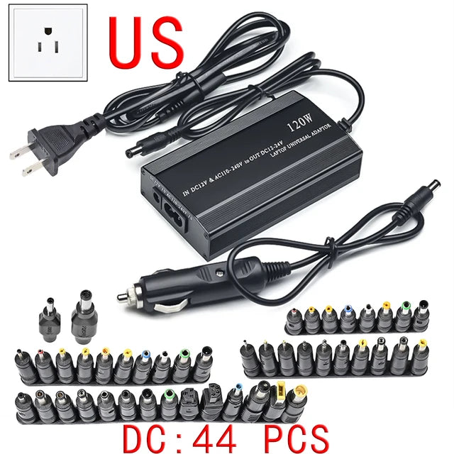 Cargador universal para coche, adaptador de corriente CA/CC, USB, para portátil, ajustable, 120 W, 220 V, 110 V a 12 V, 15 V, 16 V, 18 V, 19 V, 20 V, 22 V y 24 V 