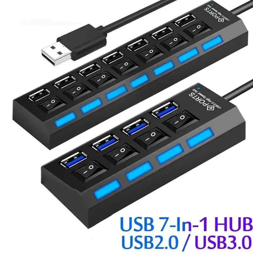 Concentrador de extensión de conmutador Concentrador USB 2.0 de 7 puertos Concentrador de extensión USB para computadora Un divisor USB 2.0 de Drag Seven para PC Portátil de escritorio