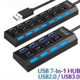 Concentrador de extensión de conmutador Concentrador USB 2.0 de 7 puertos Concentrador de extensión USB para computadora Un divisor USB 2.0 de Drag Seven para PC Portátil de escritorio