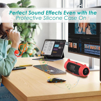 Newest Bluetooth Speaker Case Soft Silicone Cover Skin With Strap Carabiner for JBL Charge 5 Wireless Bluetooth Speaker Bag