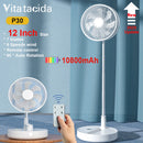 P30 Rechargeable Standing Fan 12 Inch 10800mAh Electric Folding Fan for Desktop Floor Wireless Portable Fans for Home Camping