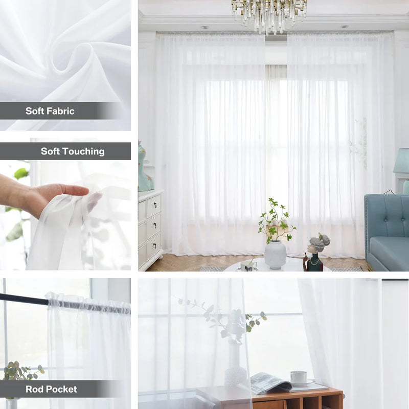 Sheer Curtains for Bedroom Windows Casual Solid White Yarn Tulle Curtain for Nursery/Living Room Kitchen Window Treatments