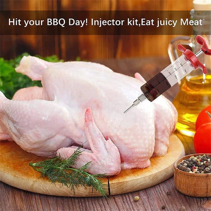 Jeringa inyectora de carne con 3 agujas para adobo, kit inyector de pavo para parrilla de barbacoa, inyector de sabor a adobo