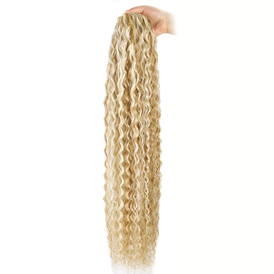 Extensões de rabo de cavalo cacheado longo 80cm aplique sintético com cordão e clip water wave