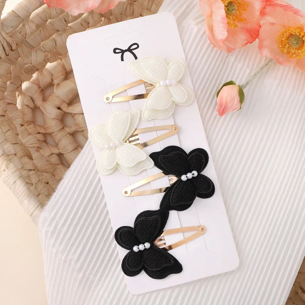 4Pcs/set Cute Baby Girls Knitting Headwear Handmade Crochet Butterfly Alloy Hairs Clips Kids Hairpins Fashion Desgin Headwear